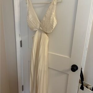 Abercrombie & Fitch Cream Pleated Gown with Plunge Neckline